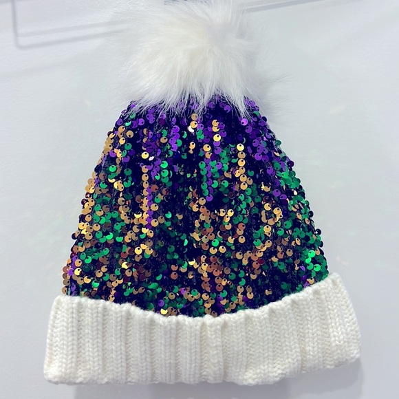 Colorful Sequin Beanie | Mardi Gras Theme | Warm & Festive | Soft Knitted - Picture 4 of 5